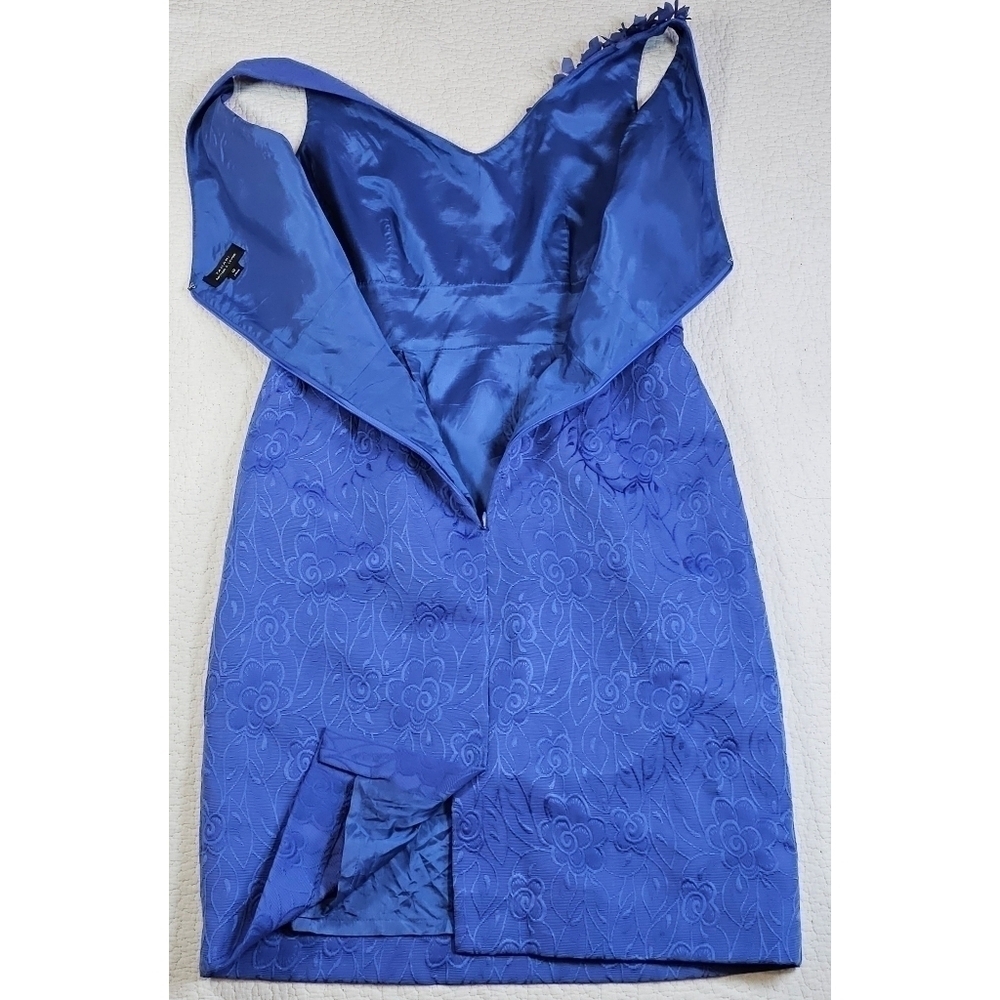 Tahari ASL Blue Jacquard Floral Sleeveless Dress - Picture 3 of 10